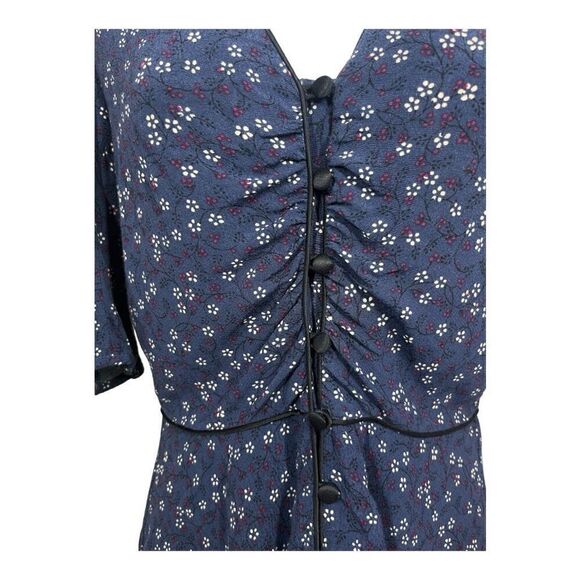 Veronica Beard Hayden Navy with Dainty Flowers Satin Piping Blouse Size 0 - Picture 4 of 9